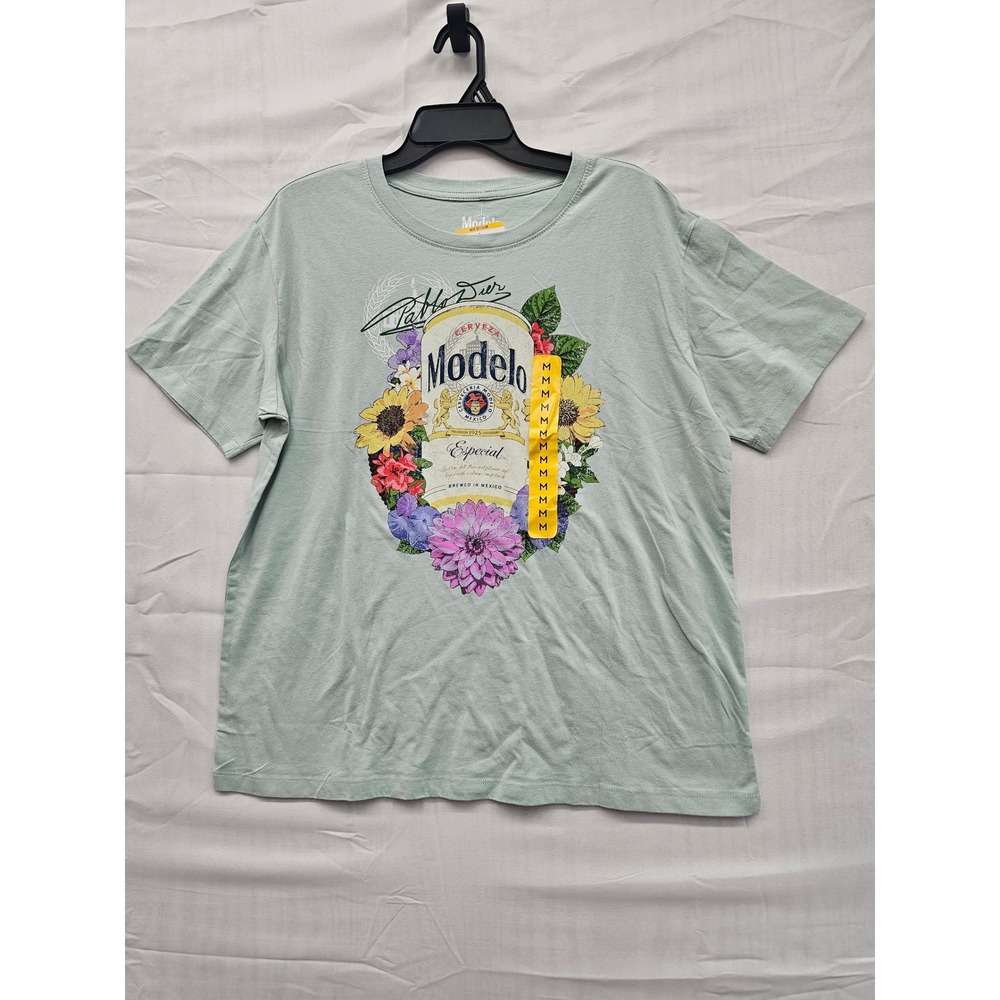Modelo Especial Floral Graphic Tee Womens‎ Sage Green Cotton T-Shirt 16776 New